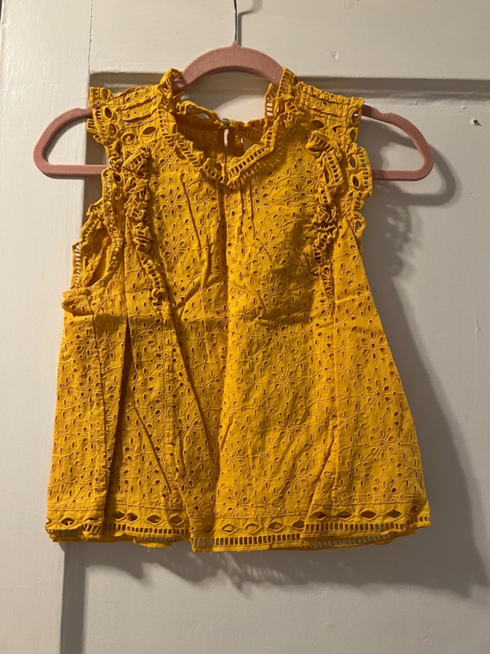 Anthropologie Mustard Yellow Eyelet Ruffle Tank